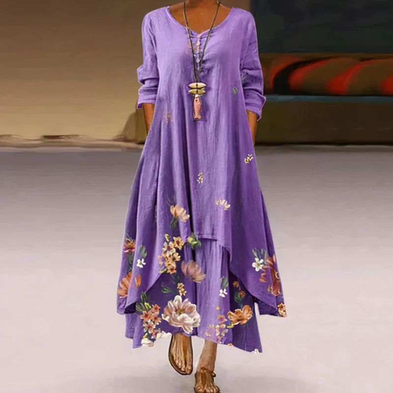 Ladies Summer Double -arm Long -arm printed dress | Maxi 0