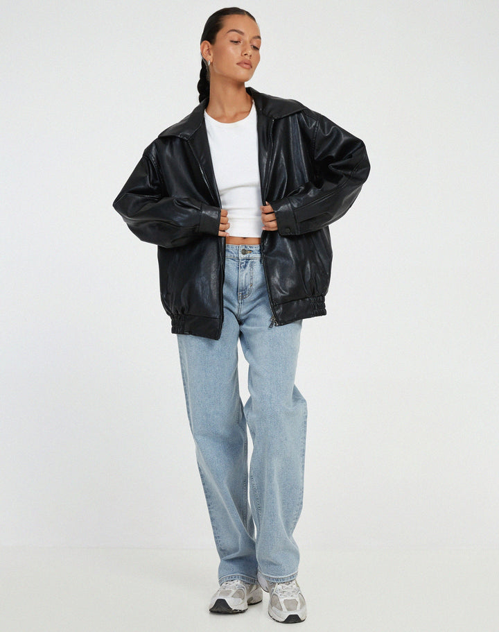 Loose leather jacket for women 1