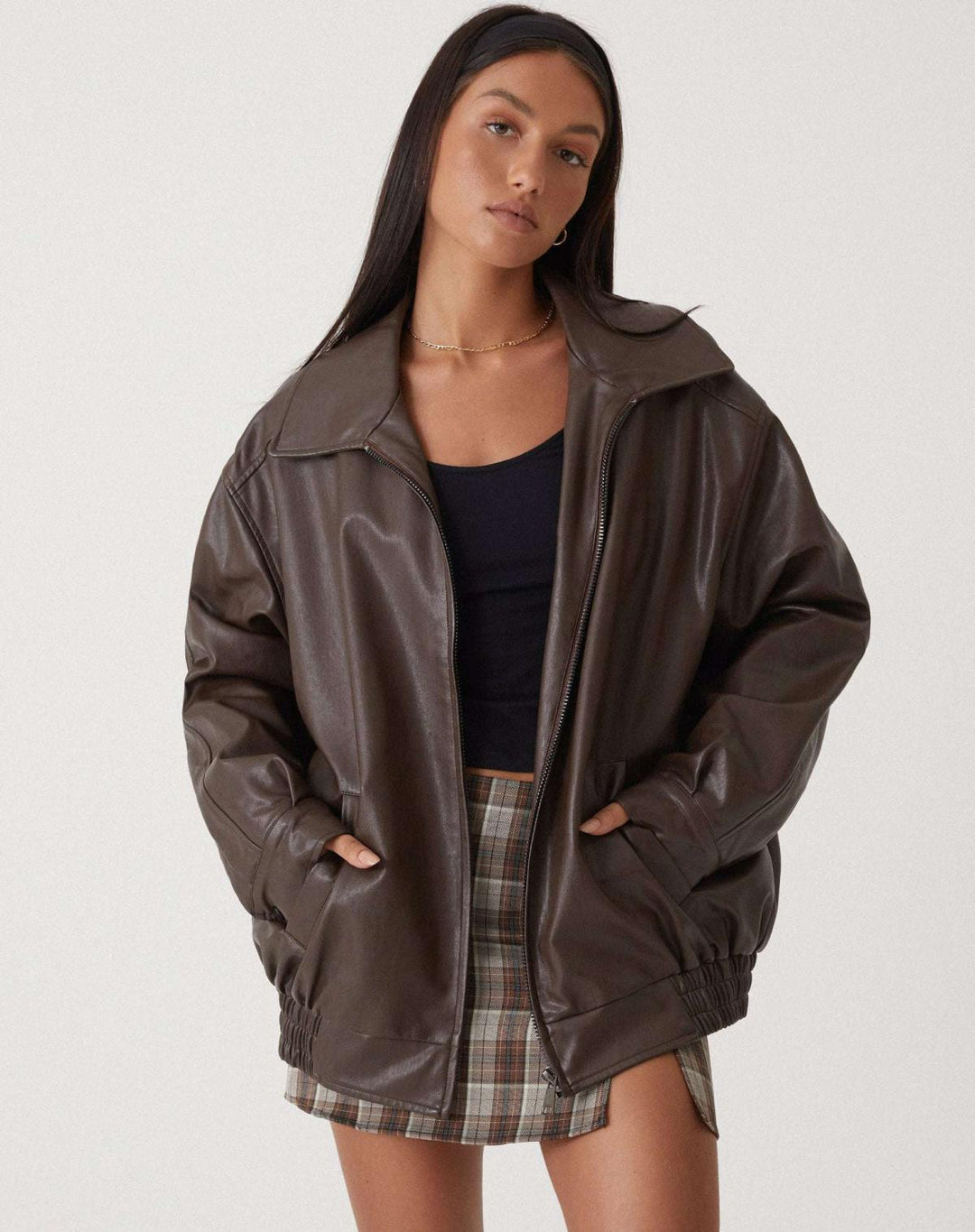 Loose leather jacket for women 2