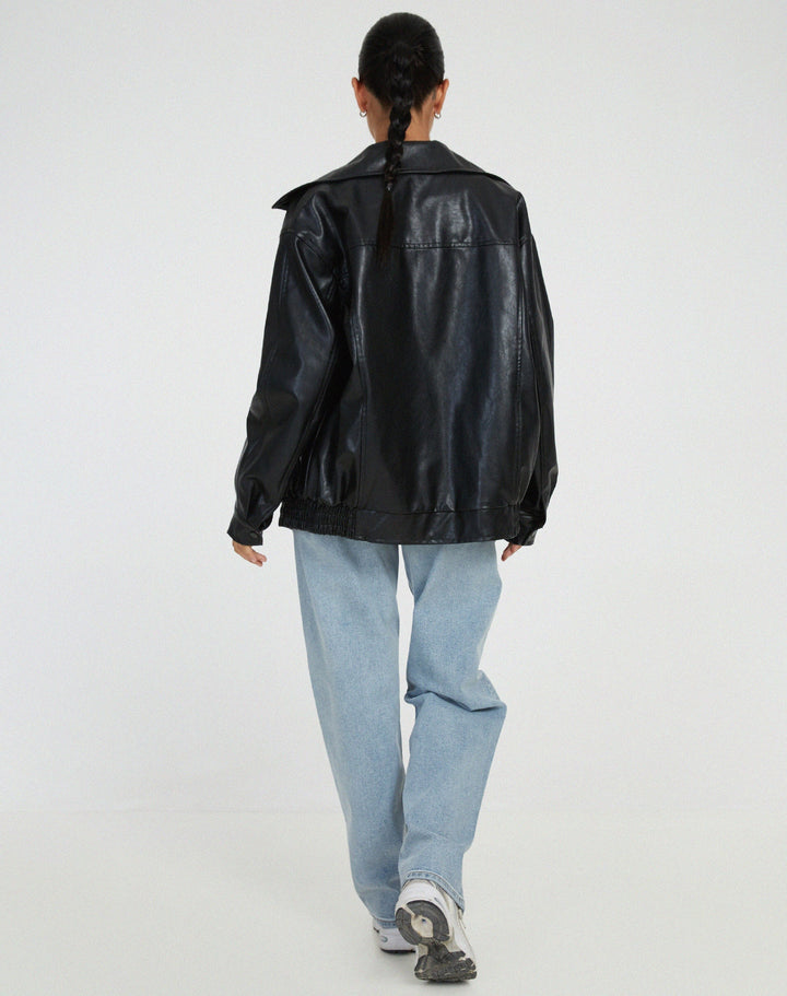 Loose leather jacket for women 5