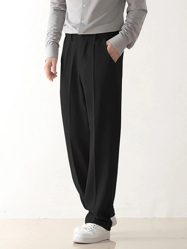 Men's Draped Formal Pants - Relaxed Fit Tailored Trousers for Business and Casual Wear 0