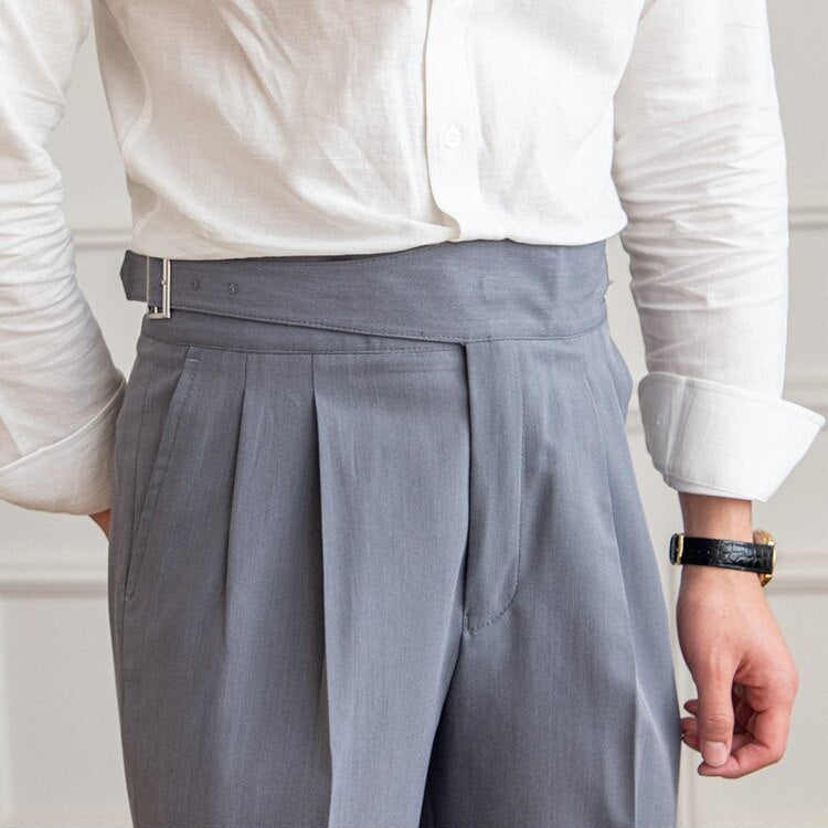 Men’s High-Waisted Trousers – Tailored Fit – Pleated Front – Adjustable Side Buckle 2