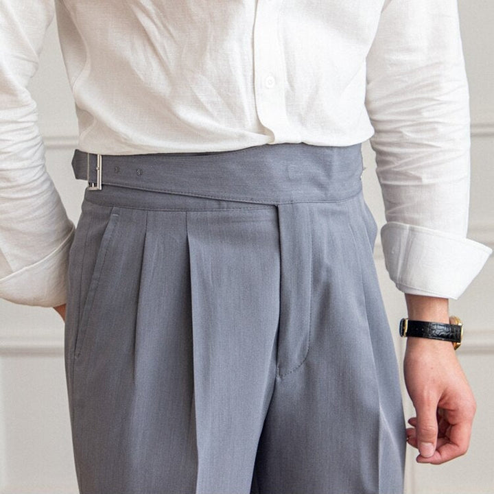 Men’s High-Waisted Trousers – Tailored Fit – Pleated Front – Adjustable Side Buckle 2