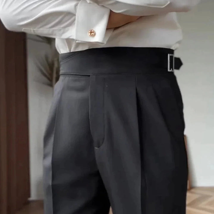 Men’s High-Waisted Trousers – Tailored Fit – Pleated Front – Adjustable Side Buckle 3