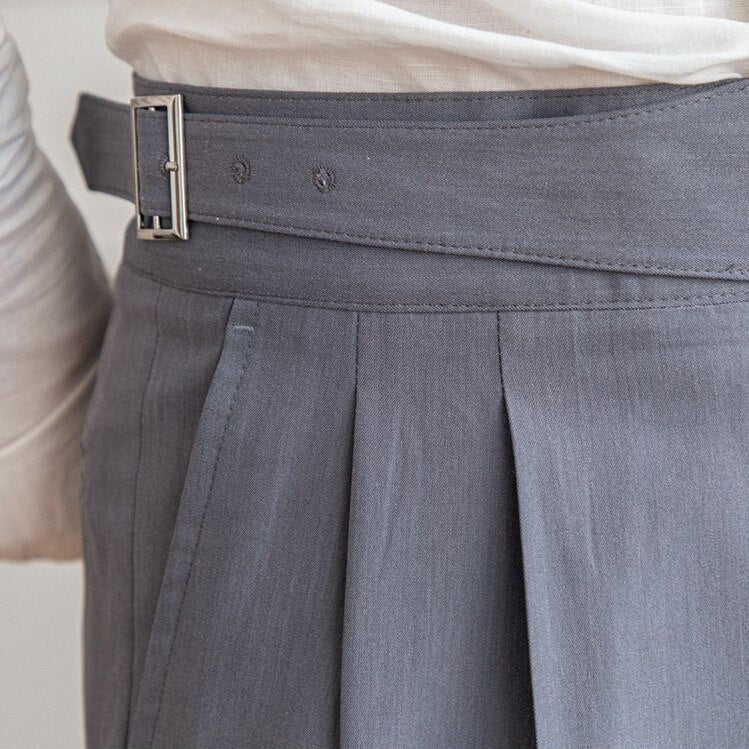 Men’s High-Waisted Trousers – Tailored Fit – Pleated Front – Adjustable Side Buckle 4