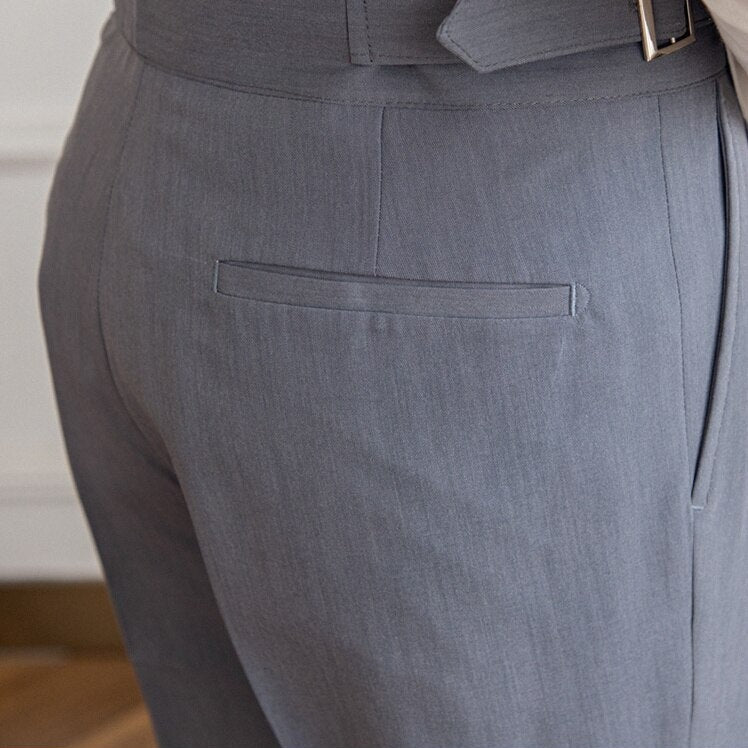 Men’s High-Waisted Trousers – Tailored Fit – Pleated Front – Adjustable Side Buckle 5