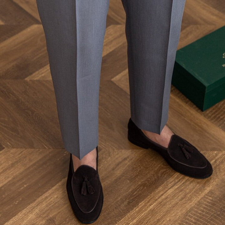 Men’s High-Waisted Trousers – Tailored Fit – Pleated Front – Adjustable Side Buckle 6