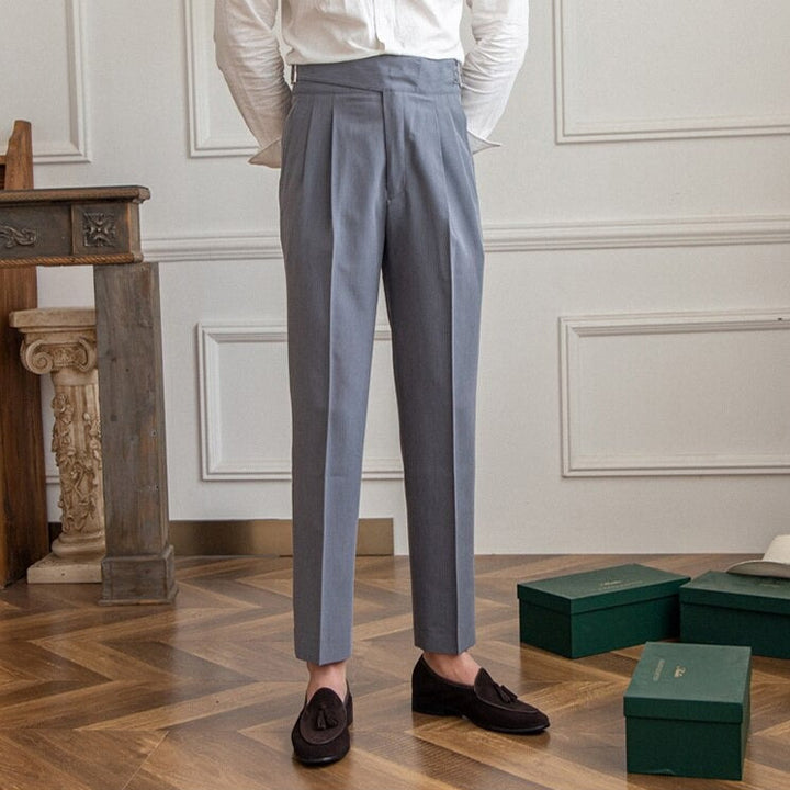 Men’s High-Waisted Trousers – Tailored Fit – Pleated Front – Adjustable Side Buckle 7