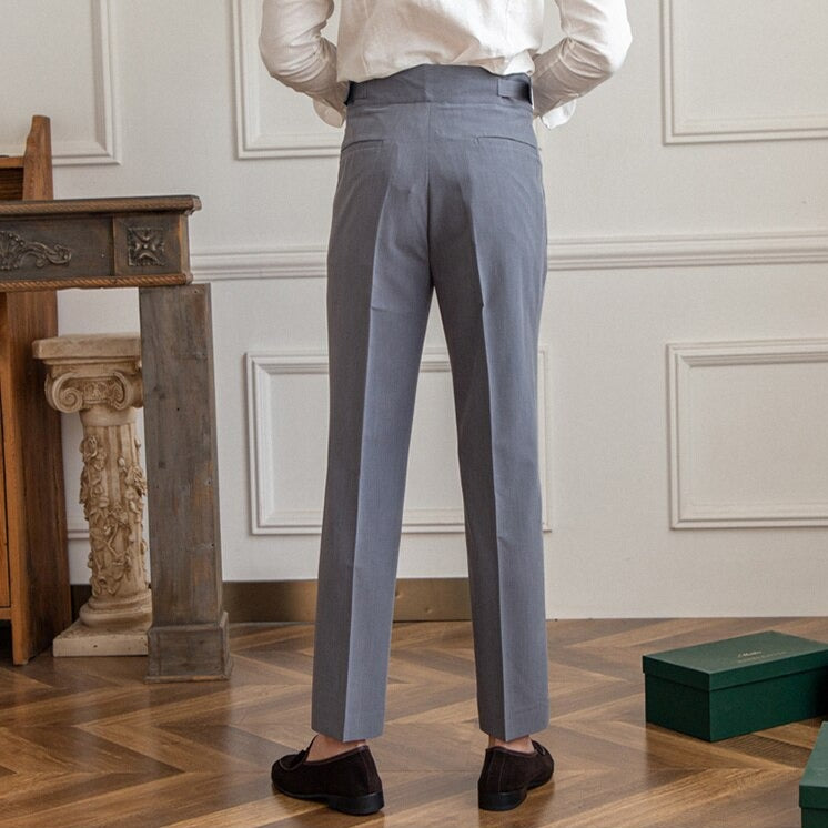 Men’s High-Waisted Trousers – Tailored Fit – Pleated Front – Adjustable Side Buckle 8