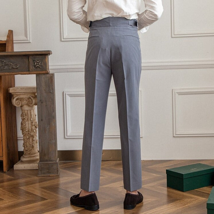Men’s High-Waisted Trousers – Tailored Fit – Pleated Front – Adjustable Side Buckle 8