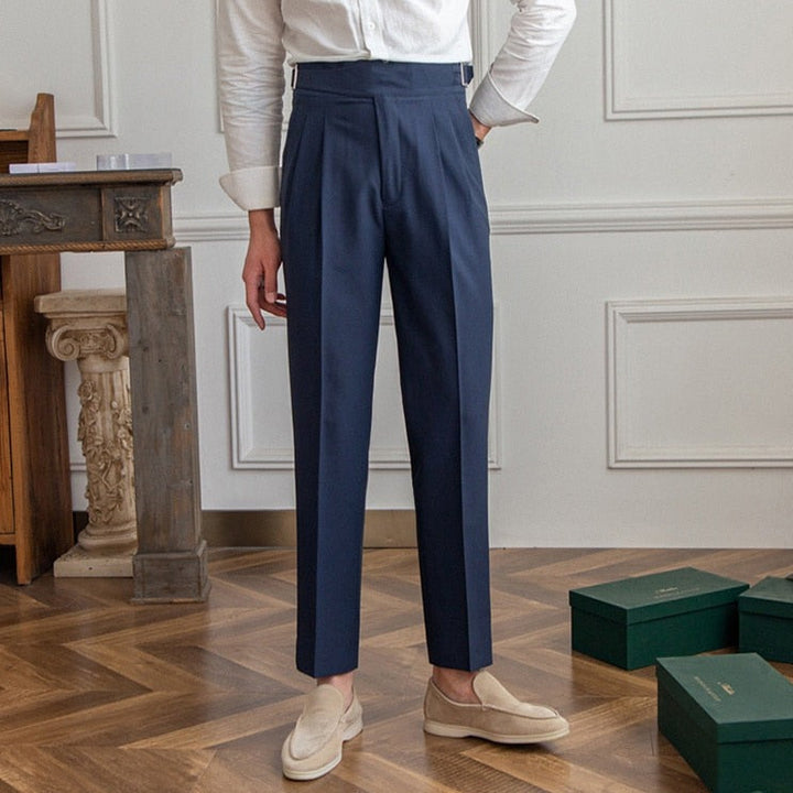 Men’s High-Waisted Trousers – Tailored Fit – Pleated Front – Adjustable Side Buckle 9