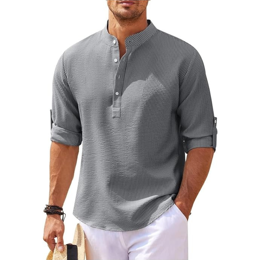 Men's summer shirt with stand -up collar | Half button 0