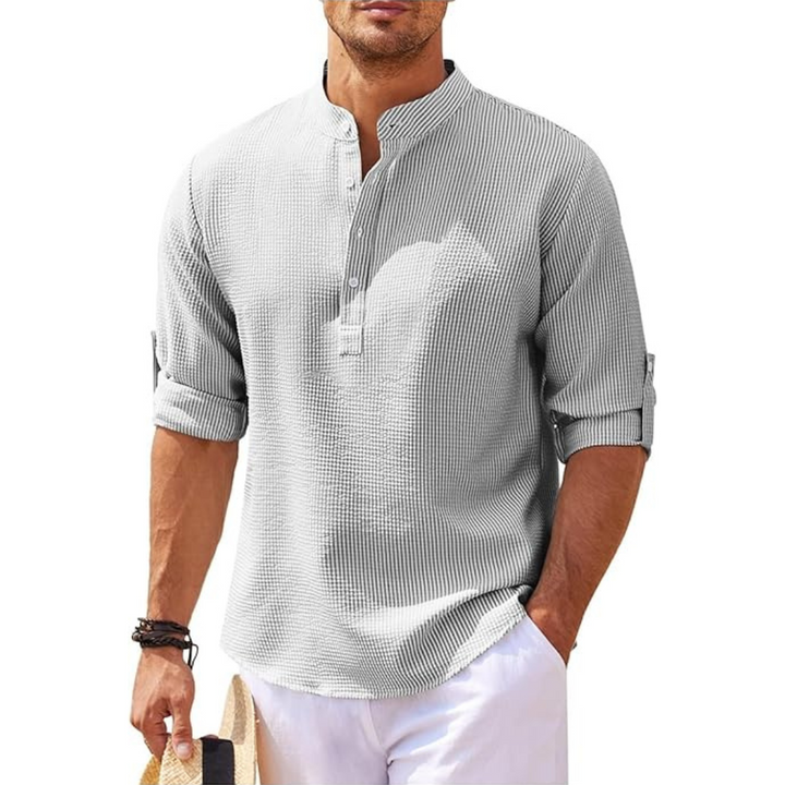 Men's summer shirt with stand -up collar | Half button 6
