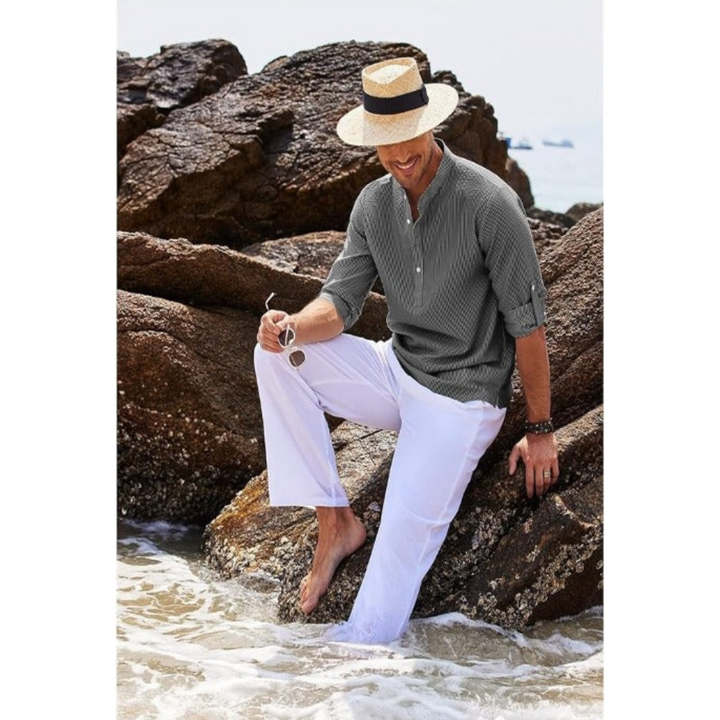 Men's summer shirt with stand -up collar | Half button 7