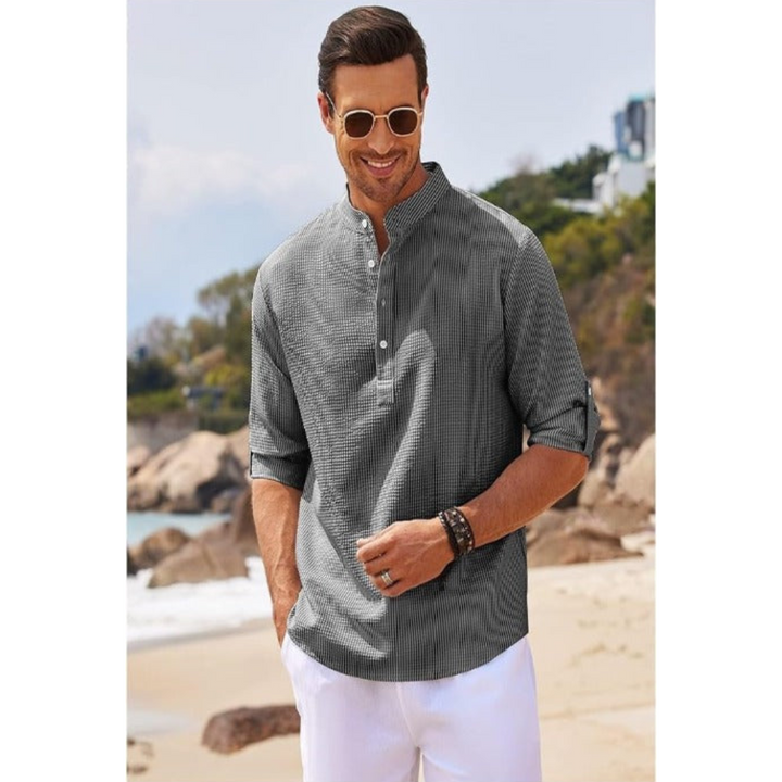 Men's summer shirt with stand -up collar | Half button 8