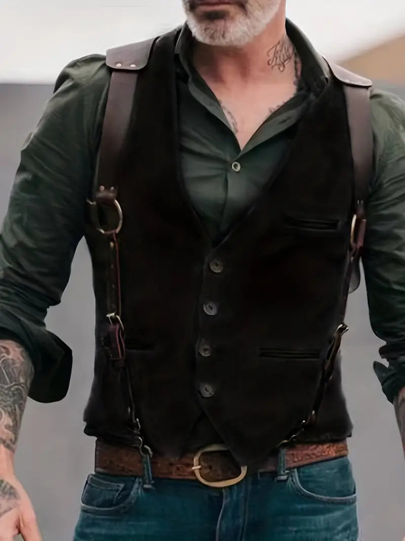 Men's vintage V-neck reversible vest 0