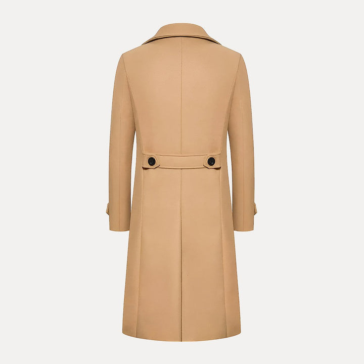 Double Breasted Long Overcoat with Peak Lapels for Men