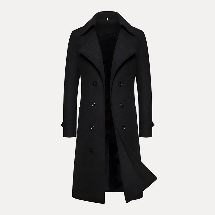 Double Breasted Long Overcoat with Peak Lapels for Men