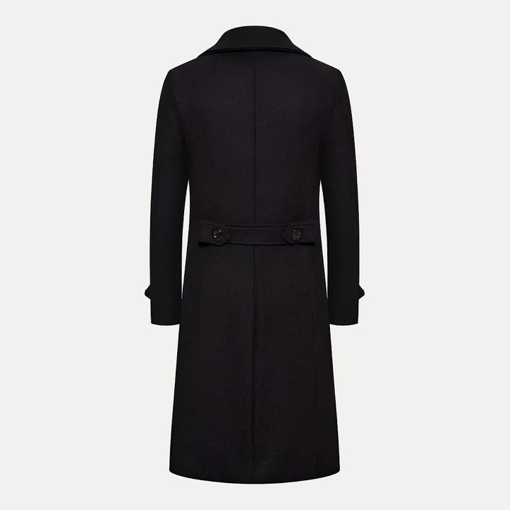 Double Breasted Long Overcoat with Peak Lapels for Men