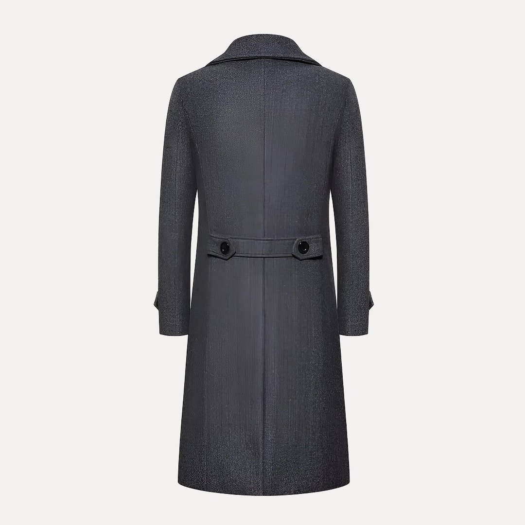 Double Breasted Long Overcoat with Peak Lapels for Men