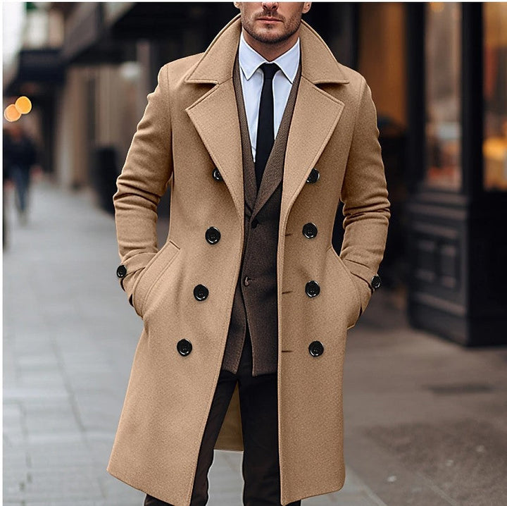 Double Breasted Long Overcoat with Structured Silhouette for Men