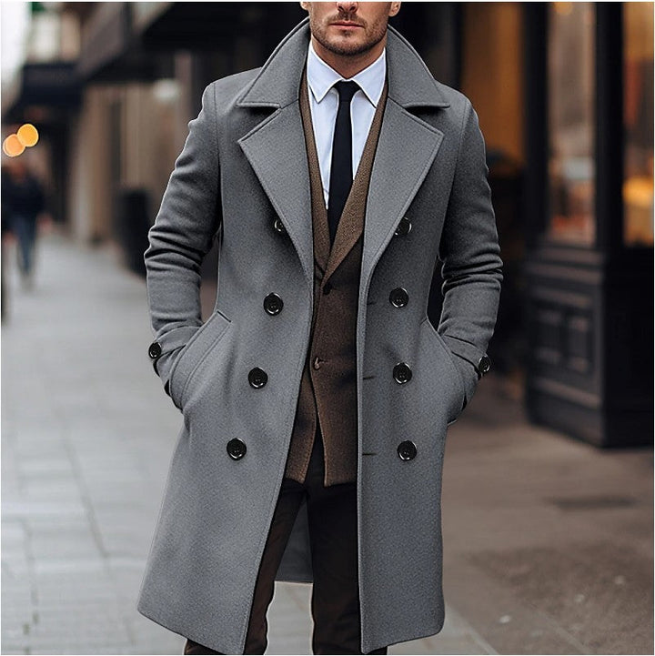 Double Breasted Long Overcoat with Structured Silhouette for Men
