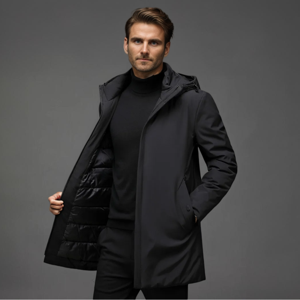 Hooded Winter Jacket with Longline Design for Men
