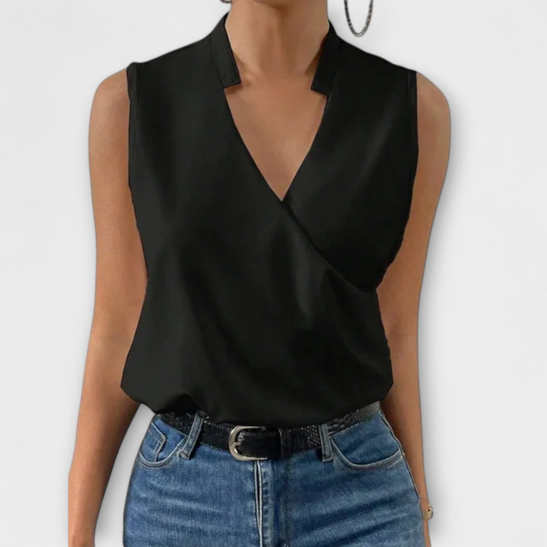 Women's Sleeveless Wrap Collar Blouse