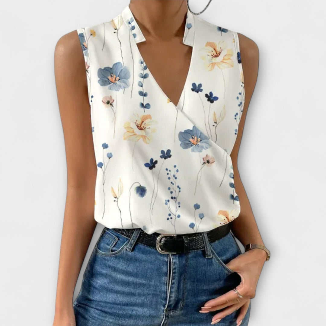 Women's Sleeveless Wrap Collar Blouse