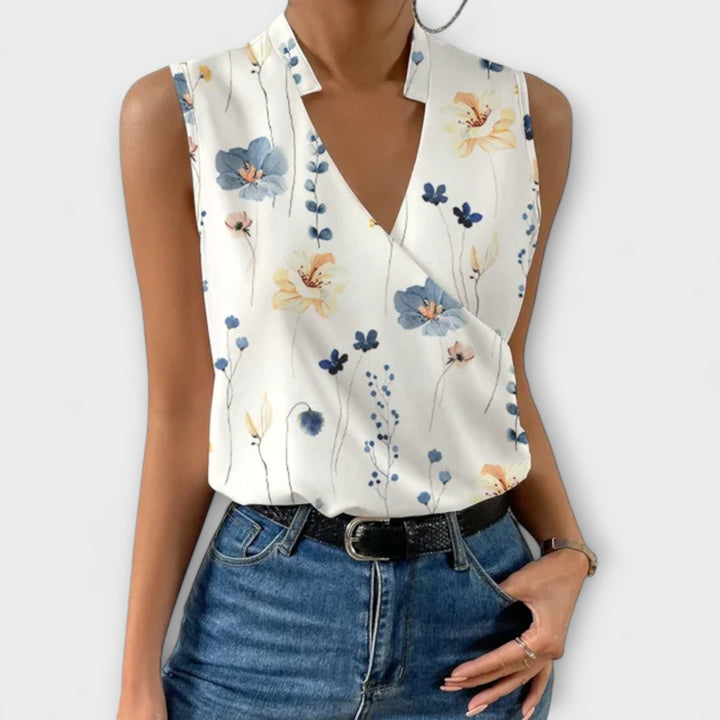 Women's Sleeveless Wrap Collar Blouse