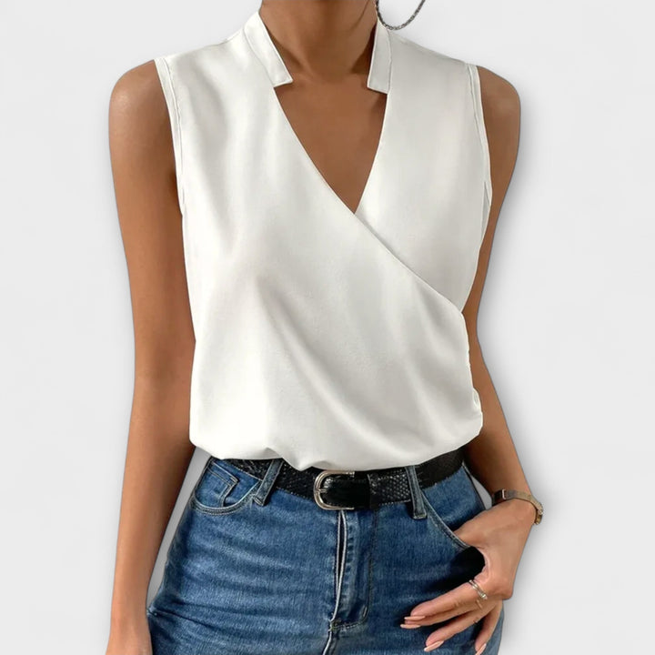 Women's Sleeveless Wrap Collar Blouse