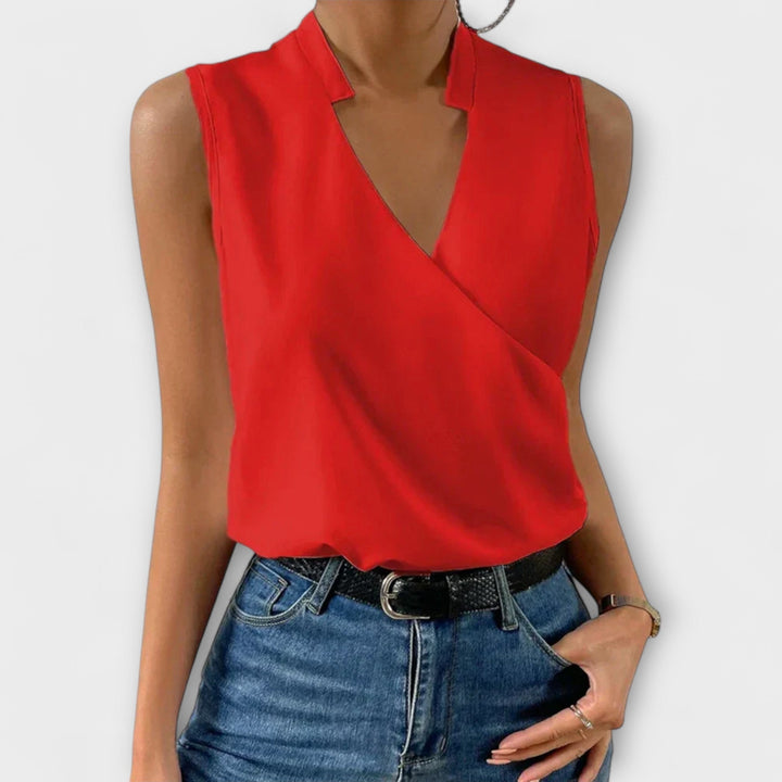 Women's Sleeveless Wrap Collar Blouse
