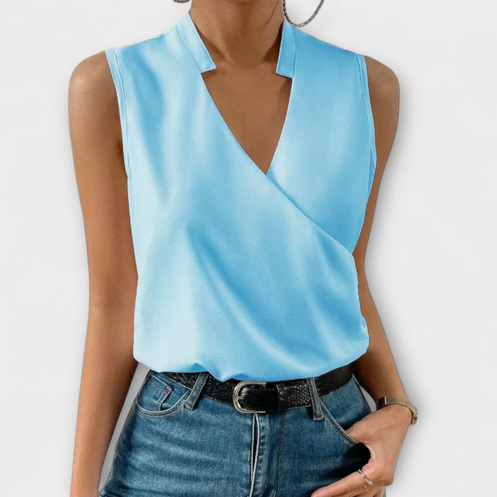 Women's Sleeveless Wrap Collar Blouse