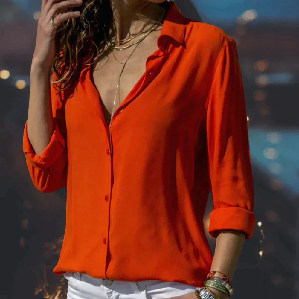 Women's Satin Button Down Blouse