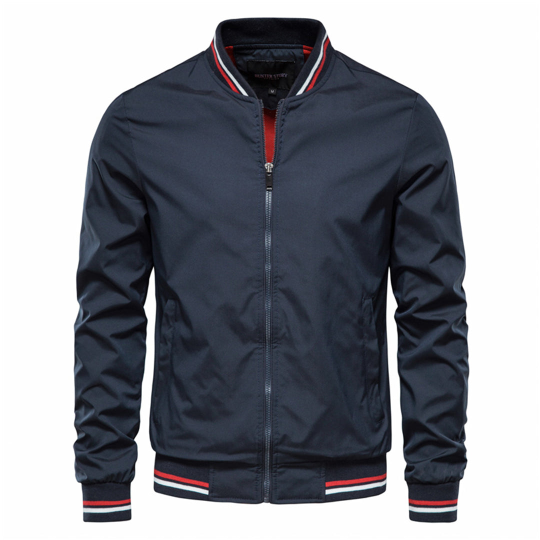Bomber Jacket with Zip Front and Stand Collar for Men