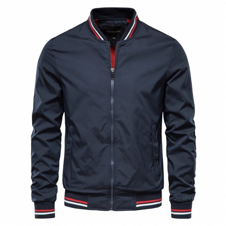 Bomber Jacket with Zip Front and Stand Collar for Men