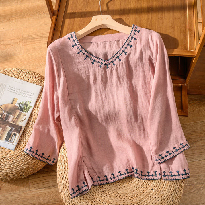Women's Patterned V-Neck Blouse