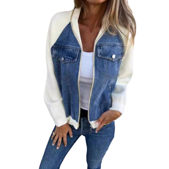 Casual Jacket with Contrast Sleeves and Pocket Detail for Women