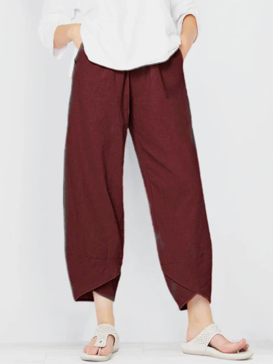 Cropped Trousers with Relaxed Shape and Clean Design for Women