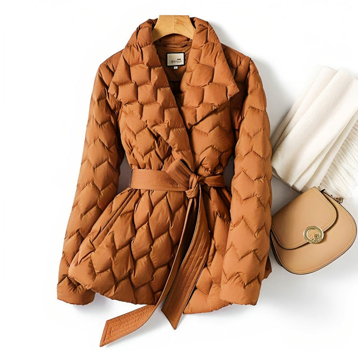 Long Puffer Coat with Quilted Design for Women