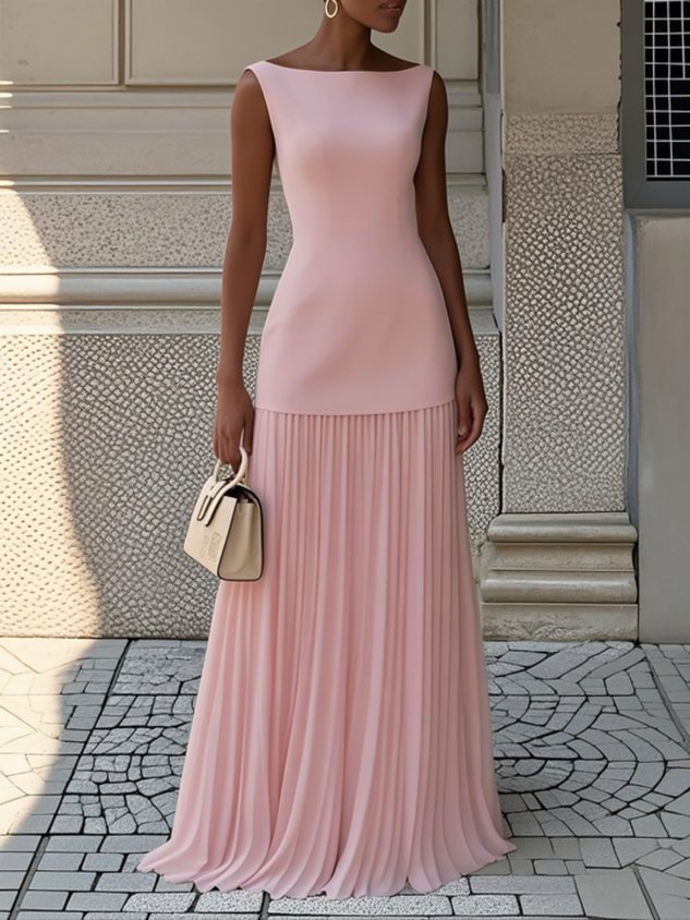 Women's Pleated Sleeveless Maxi Dress
