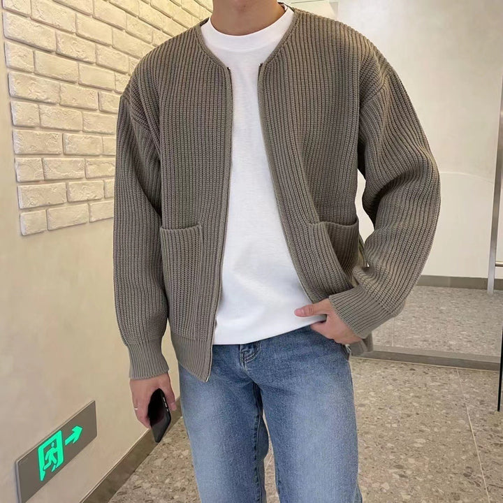 Modern Knit Cardigan with Textured Design for Men