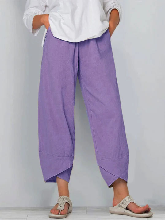 Cropped Trousers with Relaxed Shape and Clean Design for Women