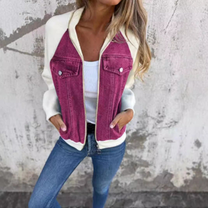 Casual Jacket with Contrast Sleeves and Pocket Detail for Women