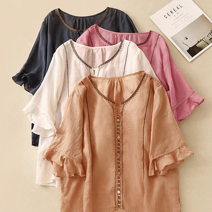 Women's Ruffle Sleeve Pattern Blouse