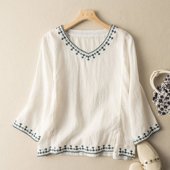 Women's Patterned V-Neck Blouse