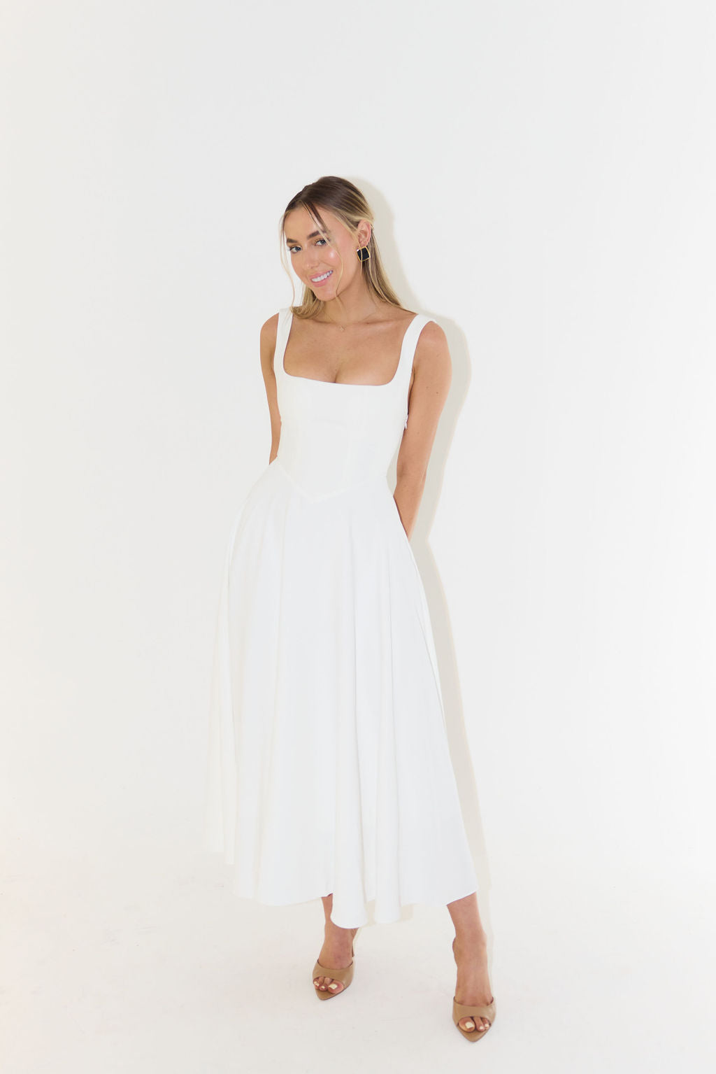 Darcie | Women's Midi Dress Square Neck Sleeveless