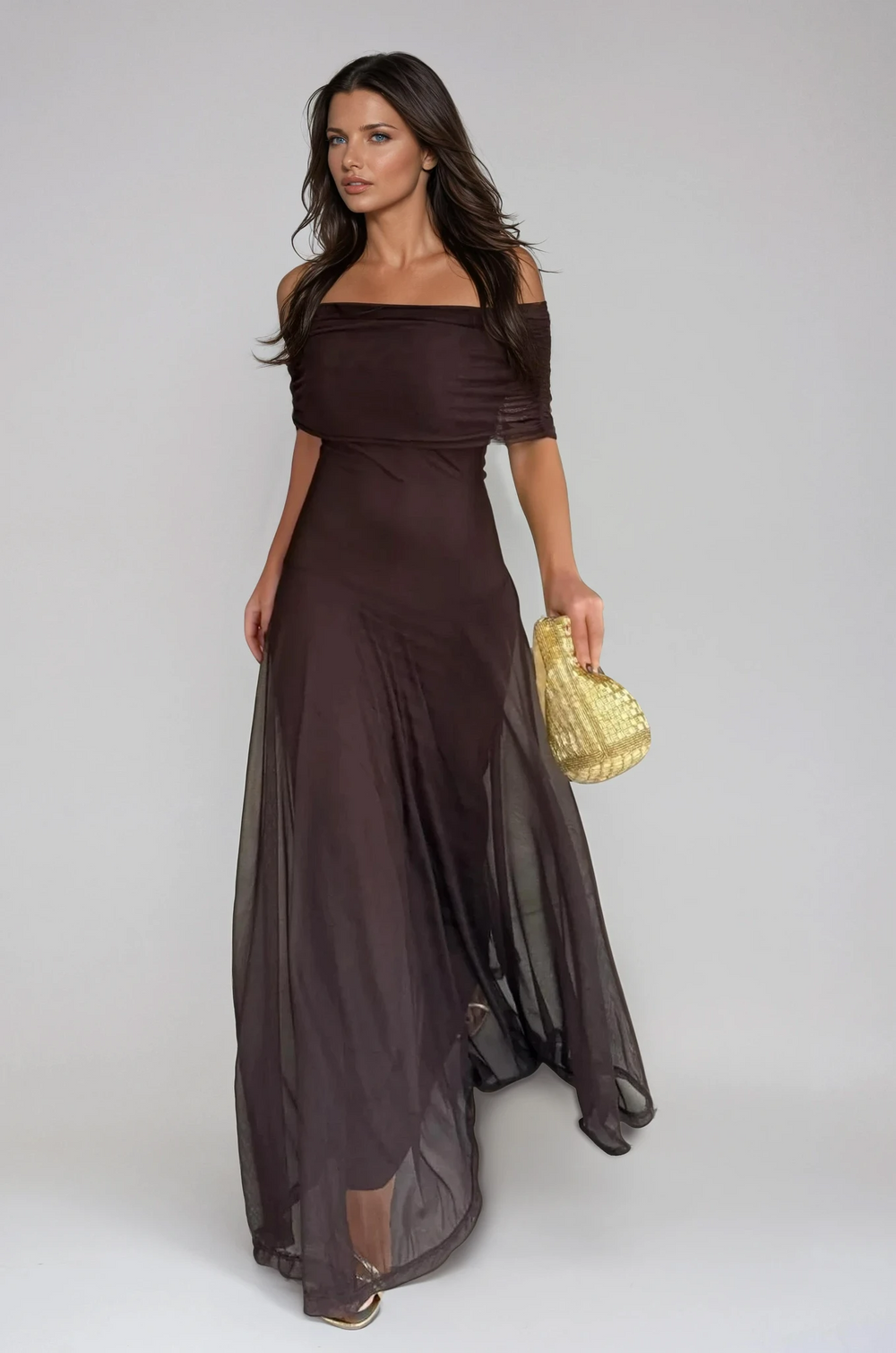 Off Shoulder Chiffon Maxi Dress 1