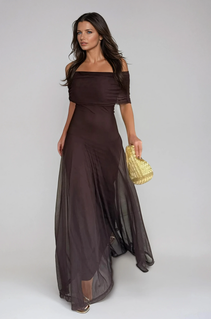 Off Shoulder Chiffon Maxi Dress 1
