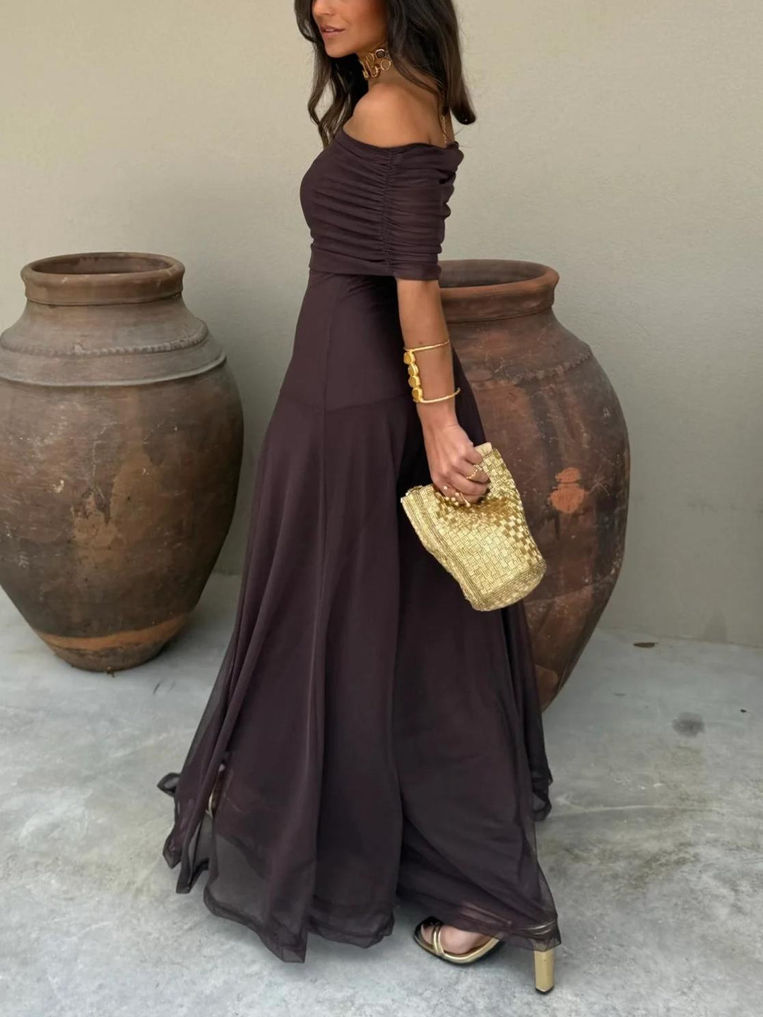 Off Shoulder Chiffon Maxi Dress 2